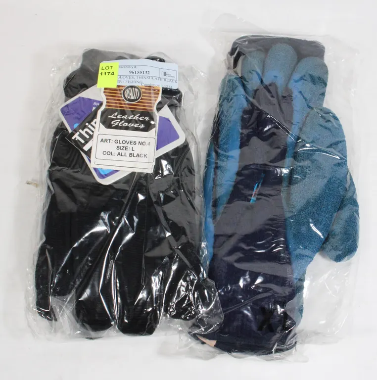 2 NEW GLOVES, THINSULATE BLACK LEATHER / FISHING