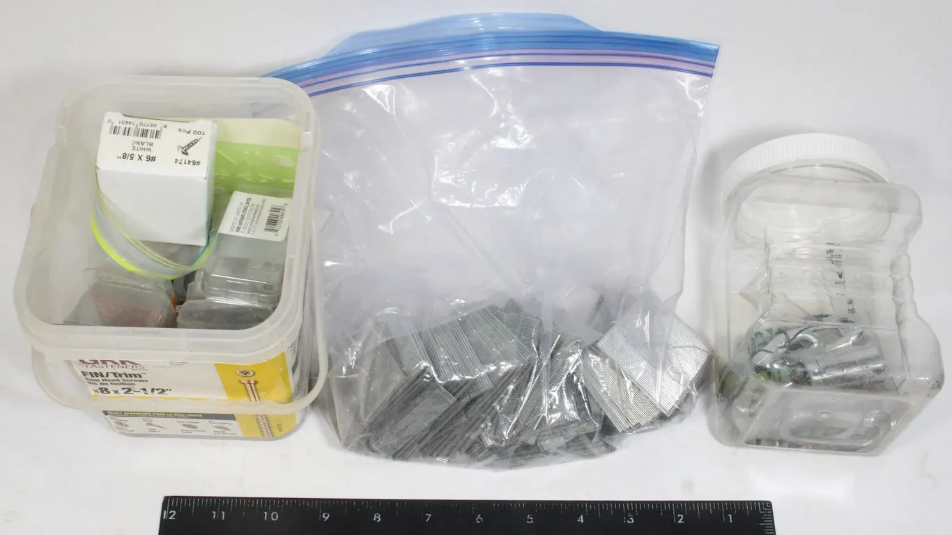 LOT OF NAILS, SCREWS, BRADS