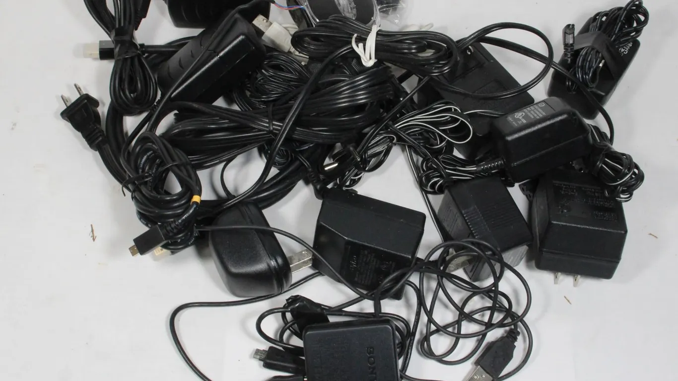 BOX OF AC POWER ADAPTERS AND CHARGERS