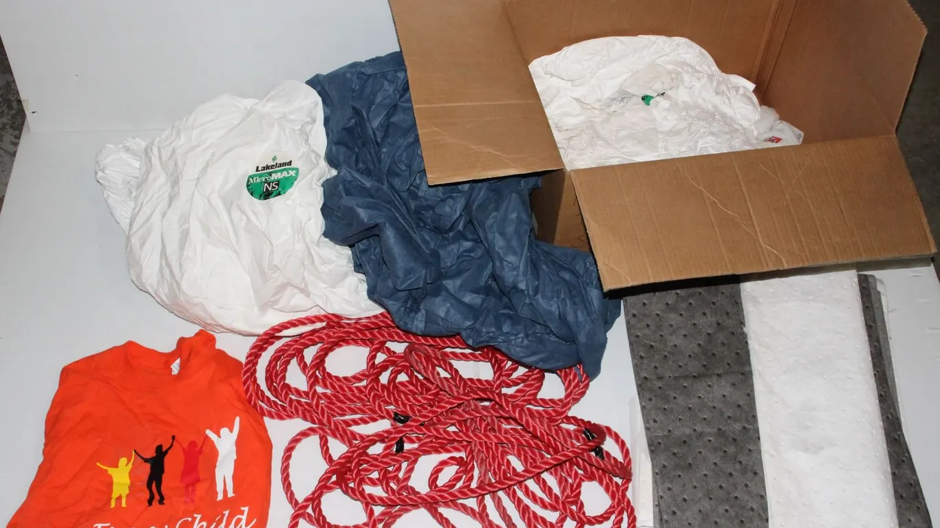 BOX OF ROPE AND LAKELAND 2XL COVERALL HOOD