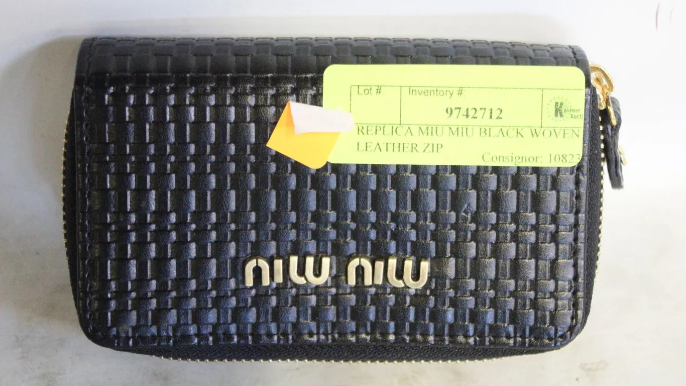 REPLICA MIU MIU BLACK WOVEN LEATHER ZIP