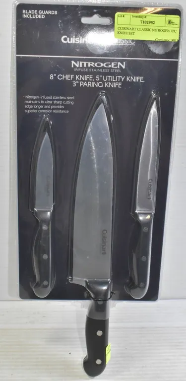 NEW CUISINART 3PC KNIFE SET, INCL: 8" CHEF KNIFE,