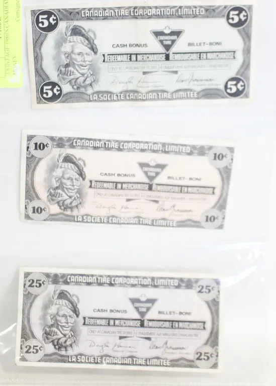 3 VINTAGE 1980'S CANADIAN TIRE MONEY