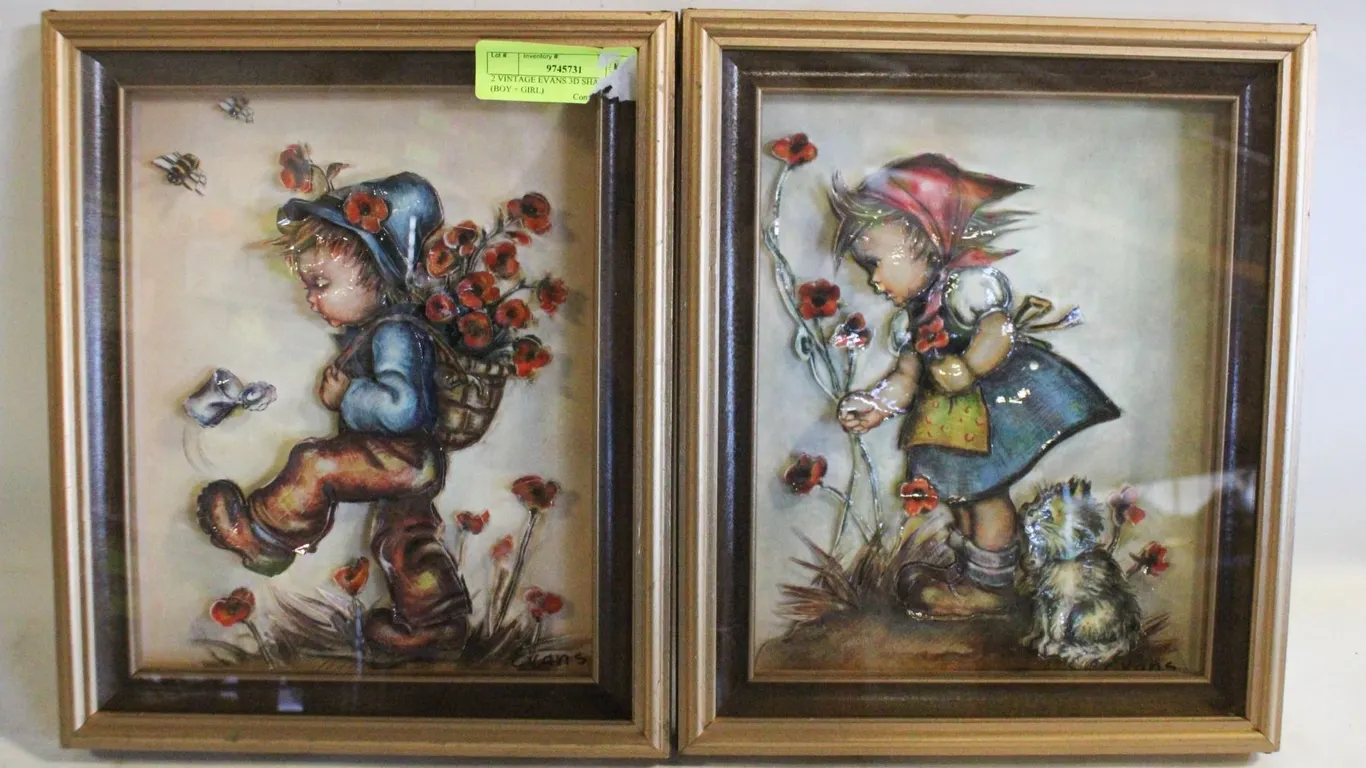 2 VINTAGE EVANS 3D SHADOW BOX (BOY + GIRL)