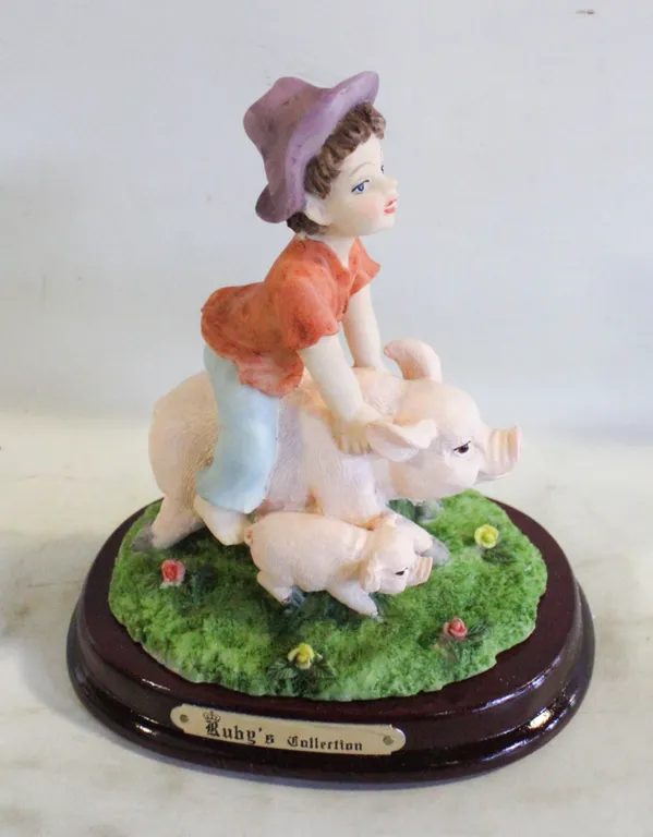 VINTAGE CROSA COLLECTION BOY RIDING PIG FIGURINE