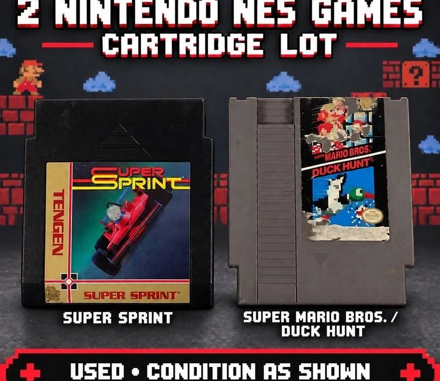 2 NINTENDO NES GAMES SUPER SPRINT MARIO DUCK HUNT