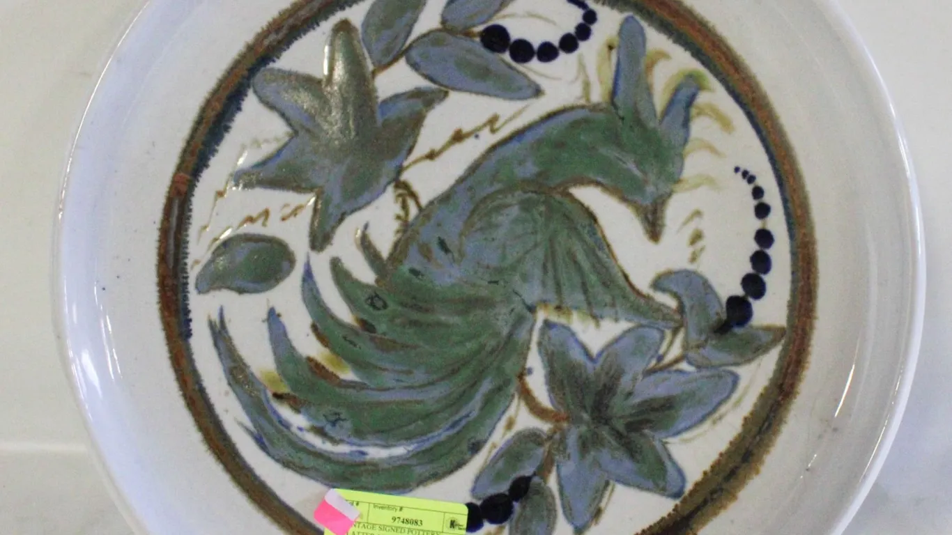 VINTAGE SIGNED POTTERY PLATTER 16”X15.5”