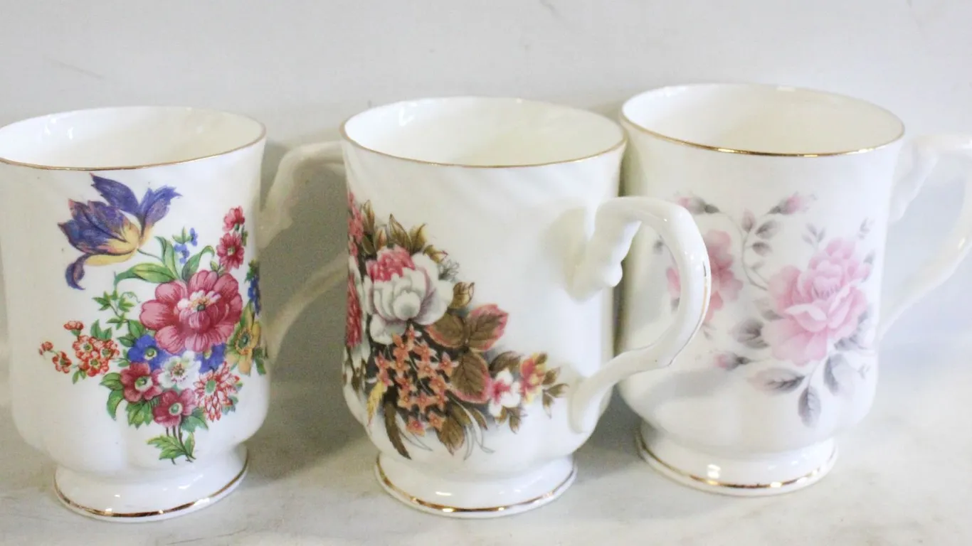 3 VINTAGE BONE CHINA FOOTED COFFEE/TEA CUPS