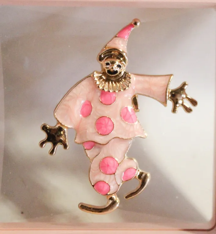 NEW CLOWN BROOCH PINK ENAMEL FILLED