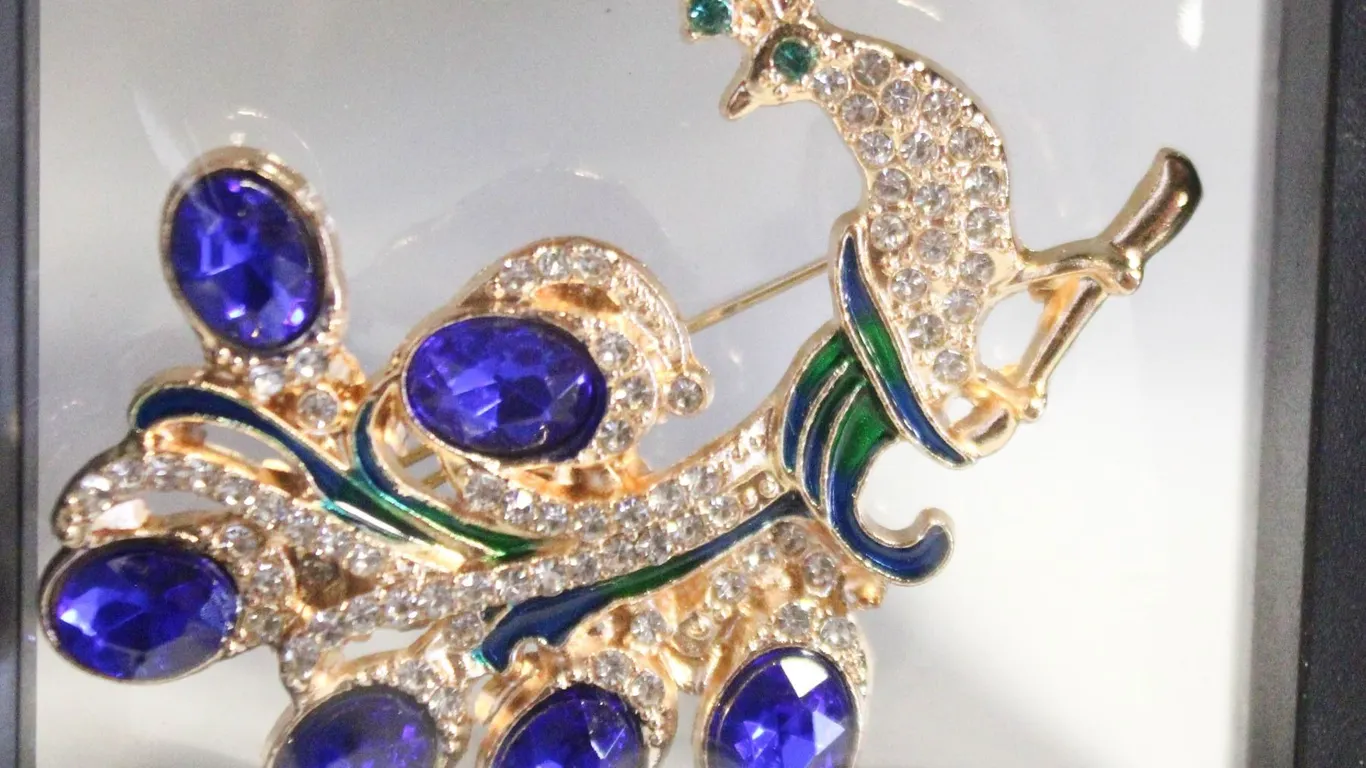 NEW PEACOCK WITH REGAL BLUE RHINESTONES