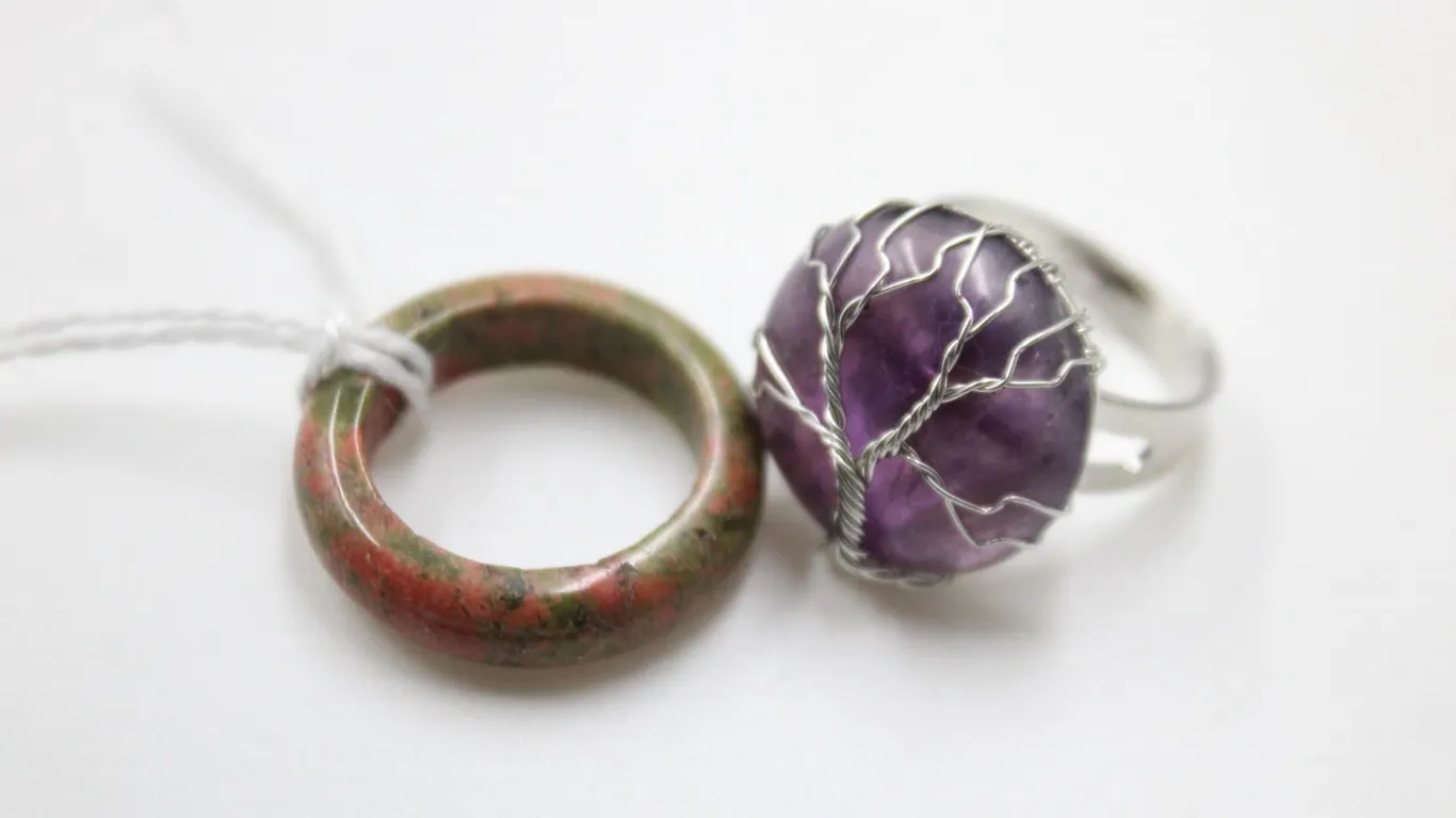 #246- NATURAL AMETHYST & UNAKITE RING 2 PCS