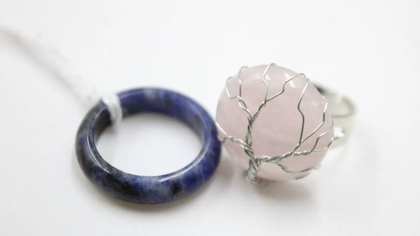 #243- NATURAL ROSE QUARTZ & BLUE SPORT RING 2PCS