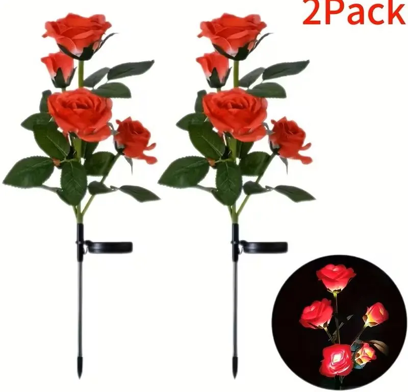 2 PCS SOLAR FIVE-HEAD RED ROSES OUTDOOR LIGHT