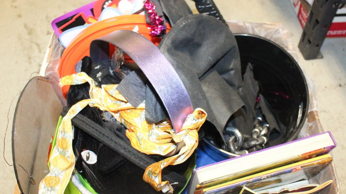 BOX OF HALLOWEEN DECORATIONS AND ITEMS