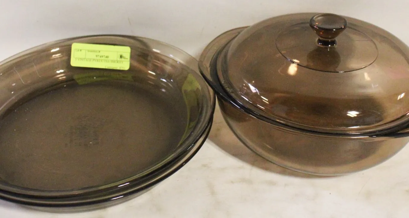 3 VINTAGE PYREX USA SMOKEY