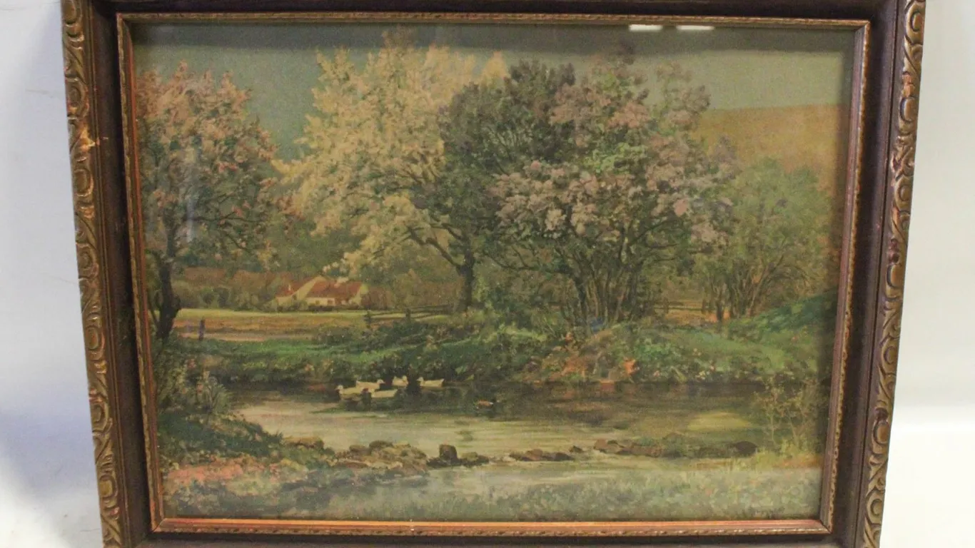 VINTAGE FRAMED PASTORAL LANDSCAPE PRIN