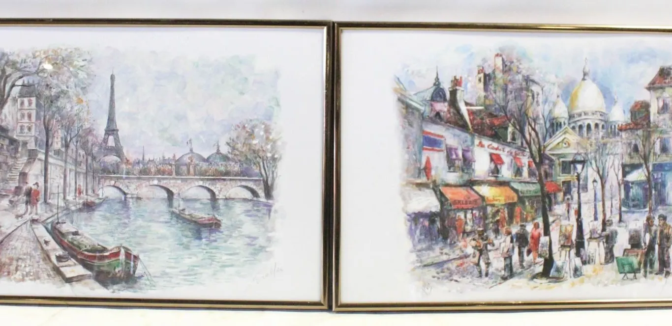 2 AUTOGRAPHED PARIS SCENES BY