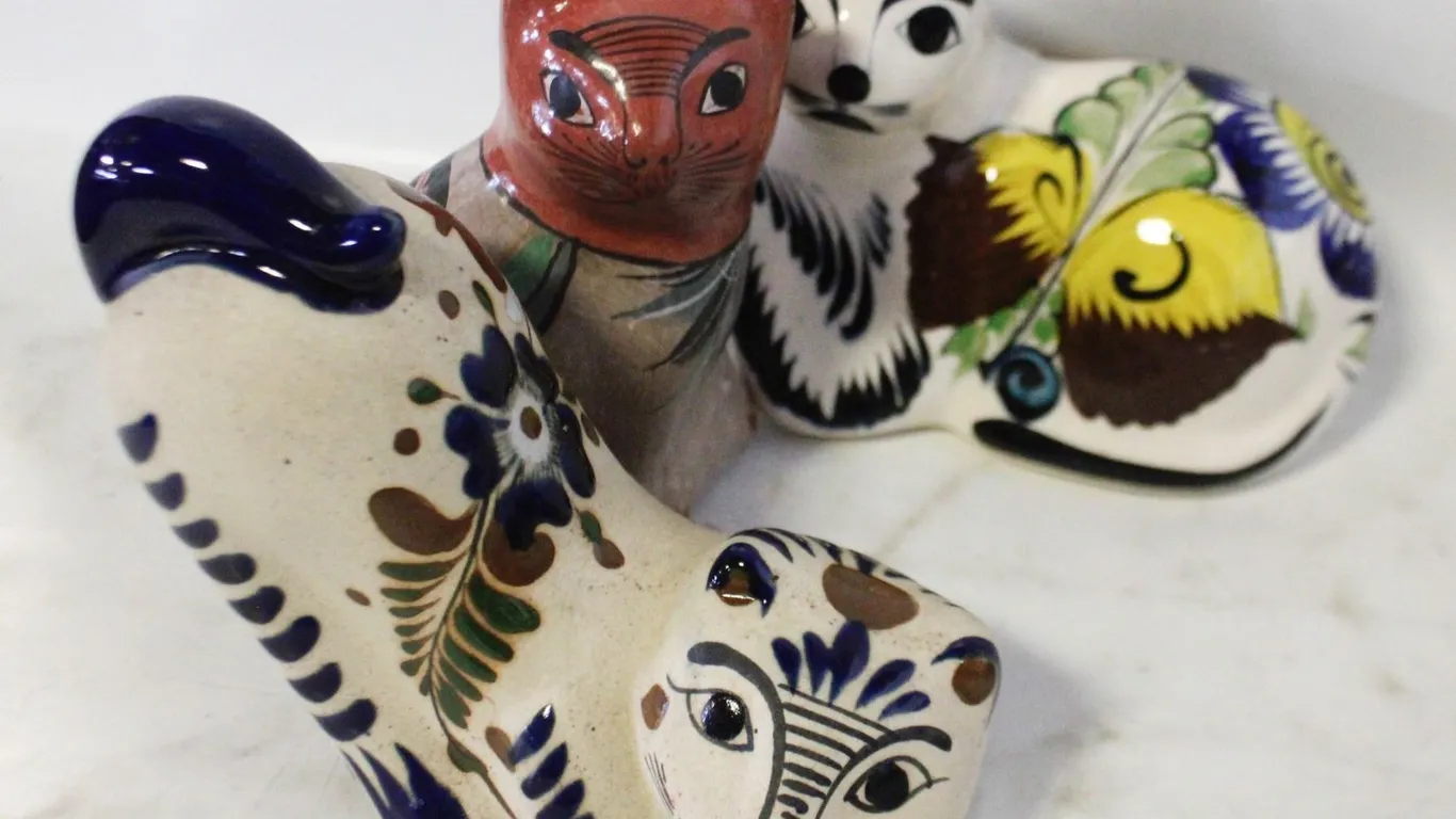 3 TONALA POTTERY CAT FIGURINES