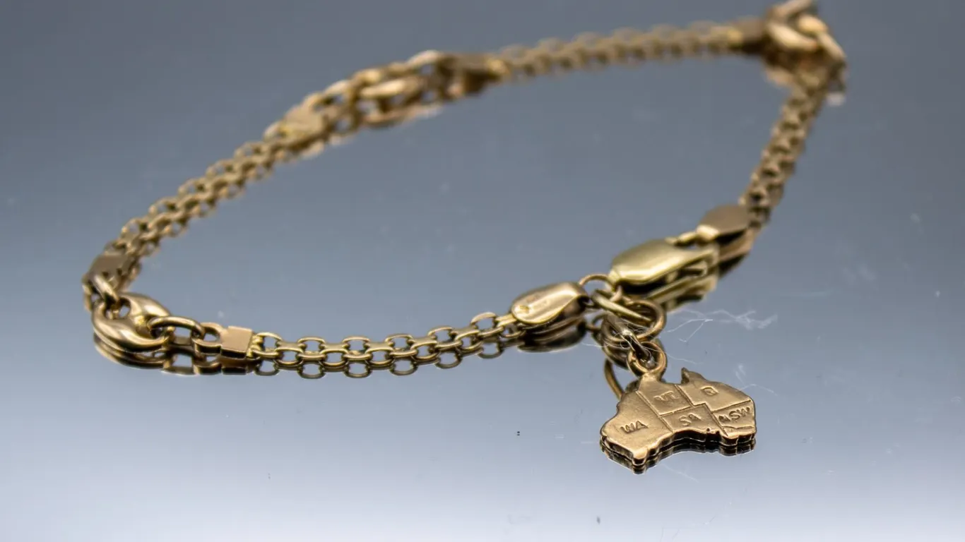 14K GOLD AUSTRALIA CHARM BRACELET 7.5" LONG 6.55