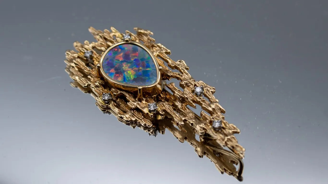 VINTAGE 14K YELLOW GOLD CUSTOM MADE BLACK OPAL