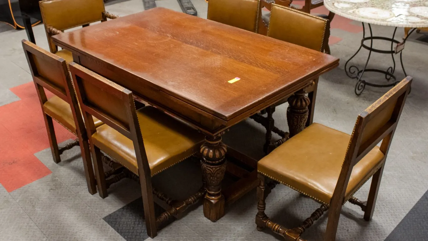 ANTIQUE RIDPATH JACOBEAN REVIVAL OAK DINING SUITE
