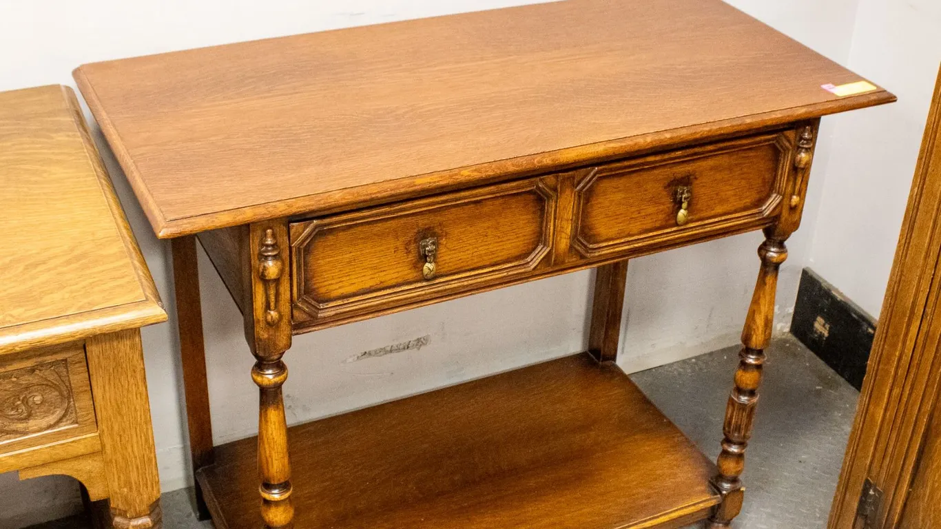 ANTIQUE JACOBEAN REVIVAL OAK CONSOLE TABLE, MID-20