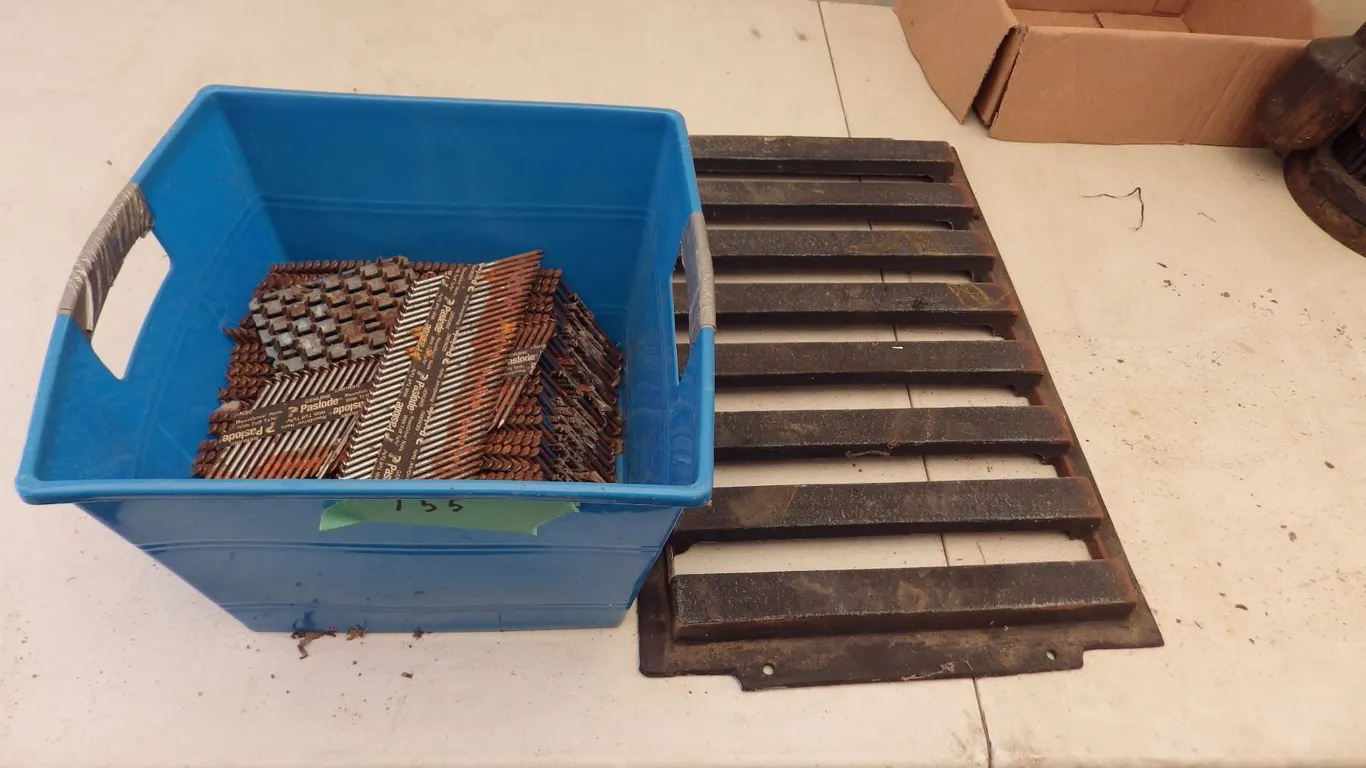 strip nails for air nailer and cast metal grate