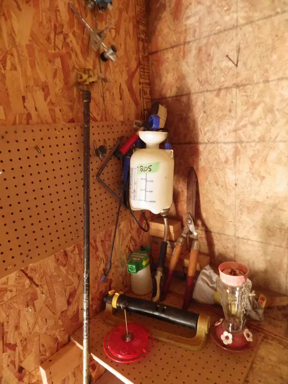 garden sprayer and assorted garden tools