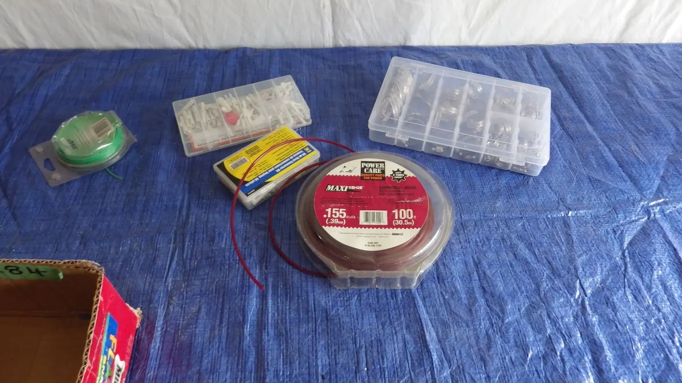 hose clamps, String trimmer line, etcetera