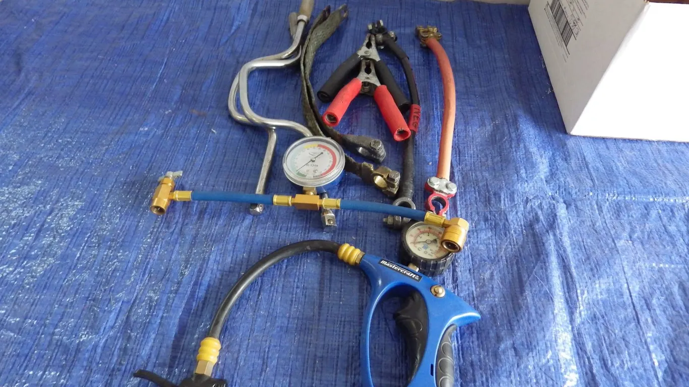 battery cables , R-134a gauge & hose, speed wrenches