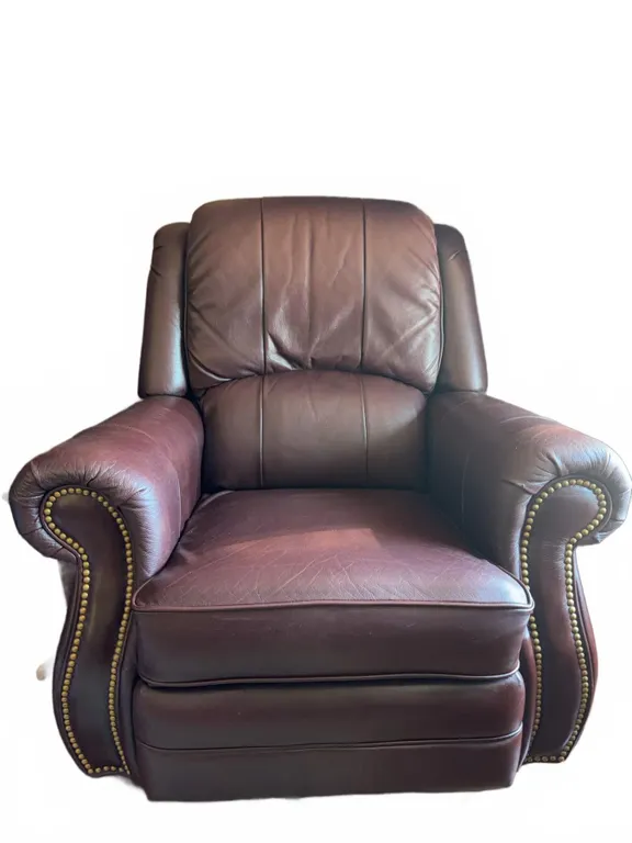 Brown Leather Recliner Armchair with Brass Nailhead Trim