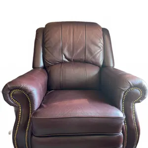Brown Leather Recliner Armchair with Brass Nailhead Trim