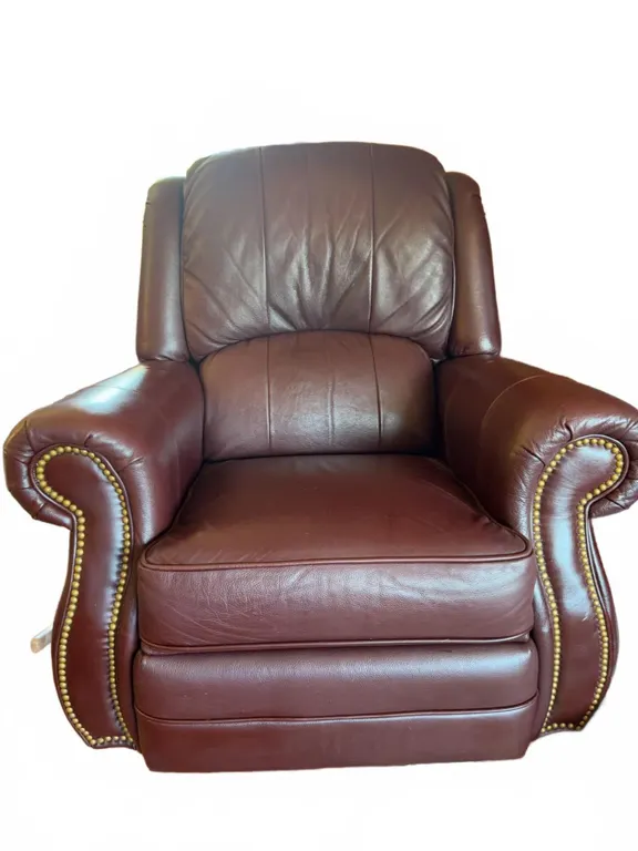 Dark Brown Leather Recliner Chair with Nailhead Trim, 34" Wide x 40" High