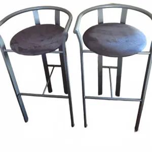 36-Inch Metal Frame Bar Chairs with Grey Fabric Seats and Armrests