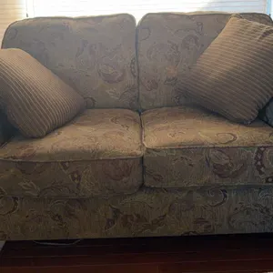 Patterned Upholstered Loveseat with Rolled Arms and Cushions, 63" x 33"