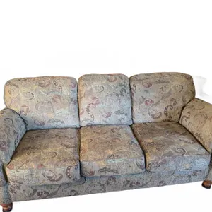 Three-Seat Fabric Sofa with Rolled Arms and Patterned Upholstery, 82" x 36"