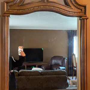Ornate Wood Framed Wall Mirror with Carved Top Detail, 31" x 54"