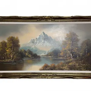 Framed Landscape Oil Painting with Mountain Scene, 55 x 30 cm