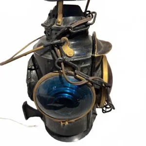 CNR Cast Iron Railroad Lantern with Red and Blue Glass Lenses and Chain