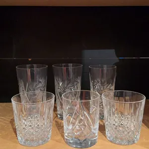 Cut Glass Decanter Set with Two Decanters and Six Assorted Tumblers