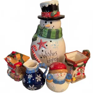 Ceramic Snowman Cookie Jar and Holiday Creamers Assorted Lot, 5 Pieces