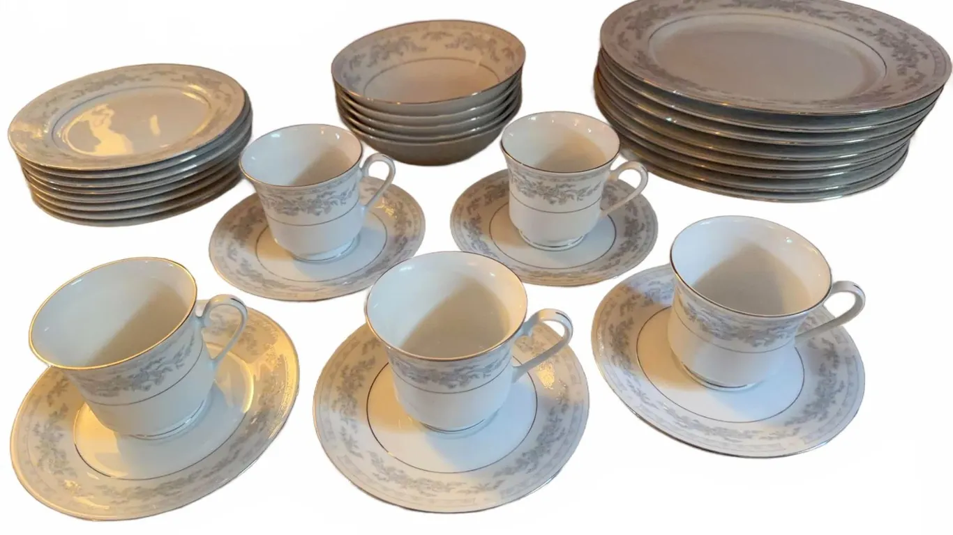 Noritake China Set With Floral Pattern, Service For Four, Includes Plates And Cups