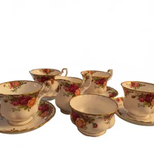 Royal Albert Old Country Roses Teacup and Saucer Set with Creamer, Five Pieces