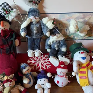 Plush and Fabric Snowman Christmas Decor Lot, 10 Pieces