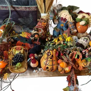 Large Assorted Fall Thanksgiving Decor Lot With Pumpkins, Wreaths, Scarecrows