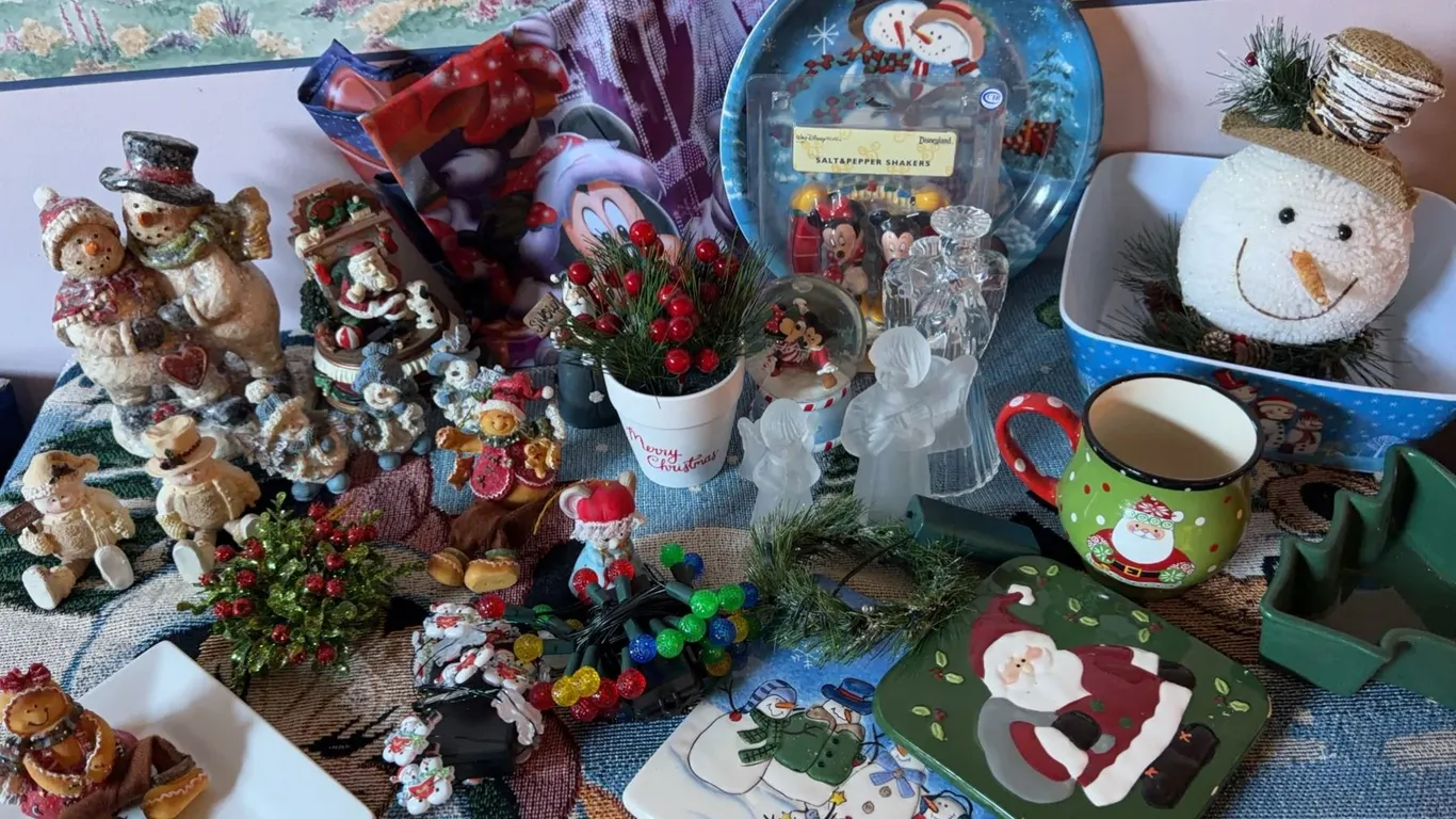 Christmas Decor and Tableware Including Figurines, Mugs, Plates, and Trays