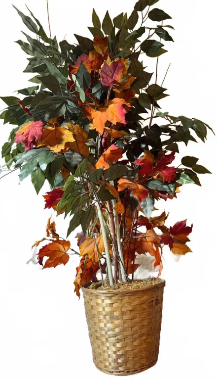 Artificial Mixed Green and Autumn Leaf Plant in Woven Basket