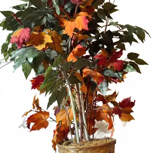Artificial Mixed Green and Autumn Leaf Plant in Woven Basket