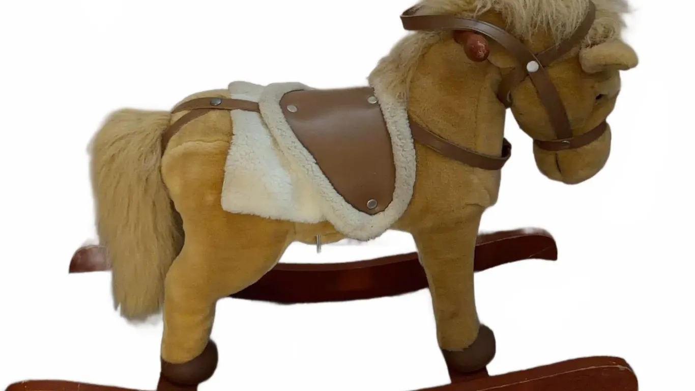 Plush Rocking Horse with Wooden Base and Saddle
