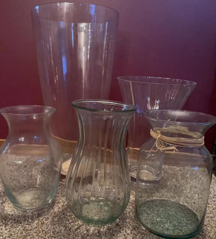 Clear Glass Flower Vases, Set of 5 Mixed Styles and Sizes